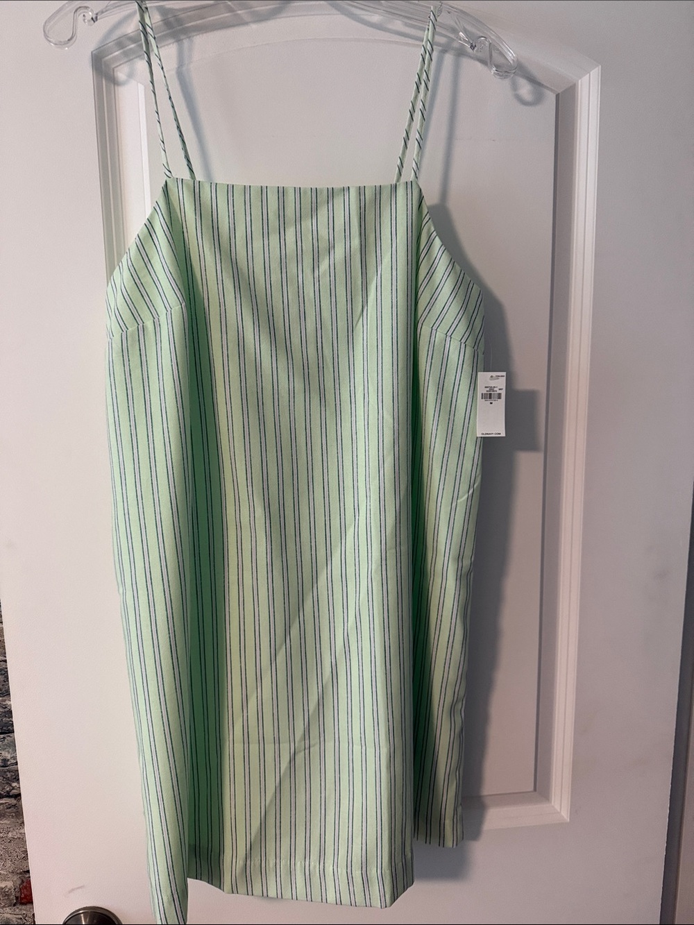 Old Navy Light Mint Green Mini Dress with Pink Pinstripes